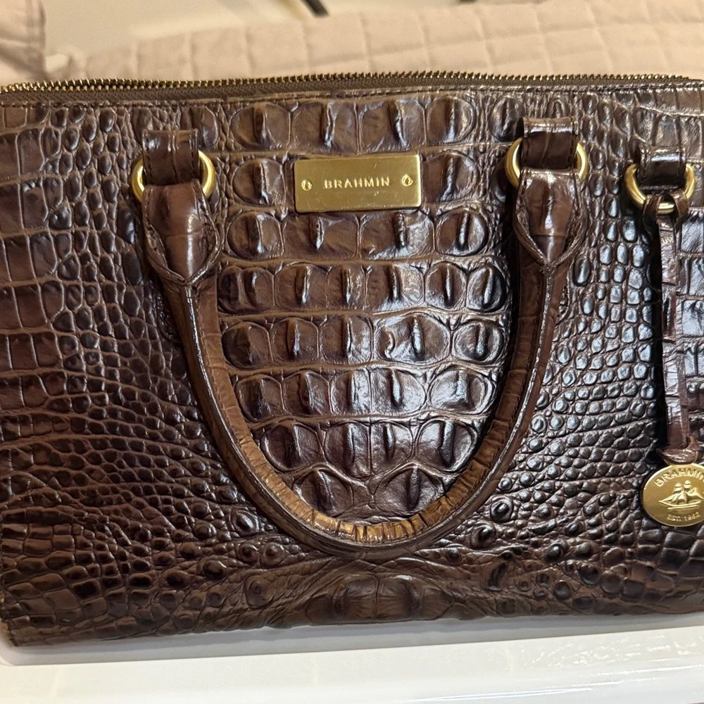 Brahmin Espresso Crocodile Embossed Handbag - Picture 3 of 17